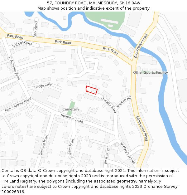 57, FOUNDRY ROAD, MALMESBURY, SN16 0AW: Location map and indicative extent of plot