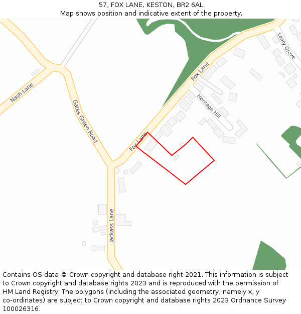 57, FOX LANE, KESTON, BR2 6AL: Location map and indicative extent of plot