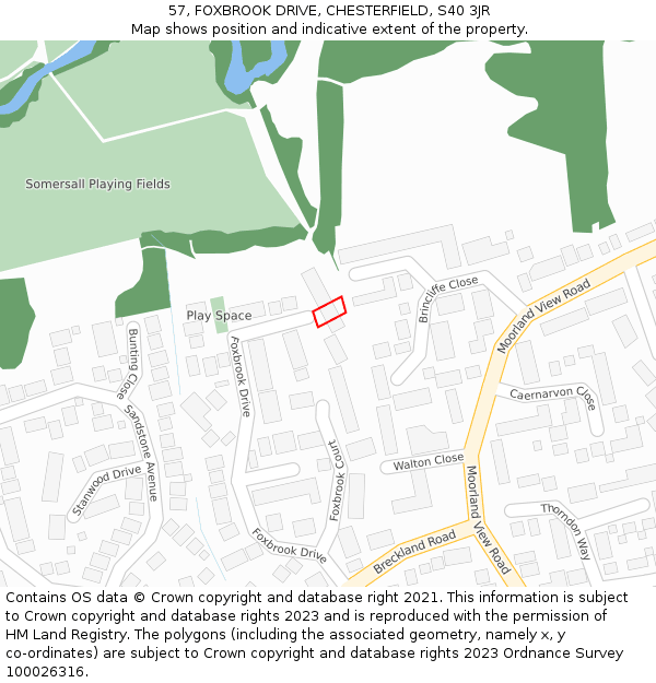 57, FOXBROOK DRIVE, CHESTERFIELD, S40 3JR: Location map and indicative extent of plot