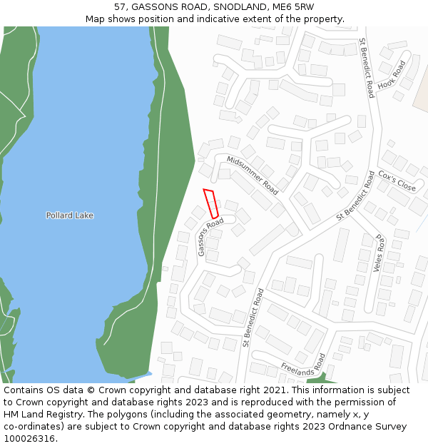 57, GASSONS ROAD, SNODLAND, ME6 5RW: Location map and indicative extent of plot