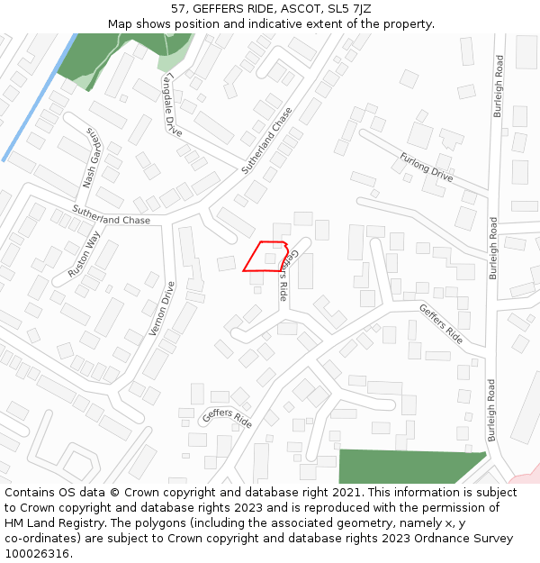 57, GEFFERS RIDE, ASCOT, SL5 7JZ: Location map and indicative extent of plot