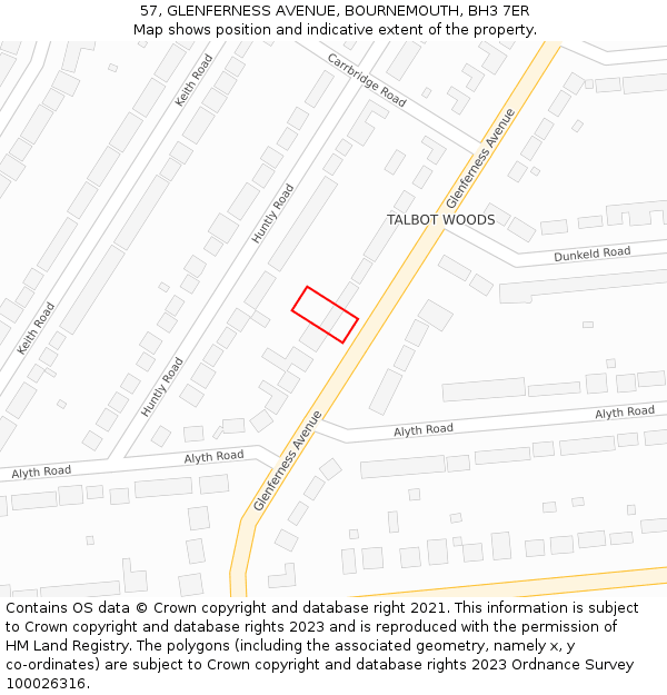 57, GLENFERNESS AVENUE, BOURNEMOUTH, BH3 7ER: Location map and indicative extent of plot