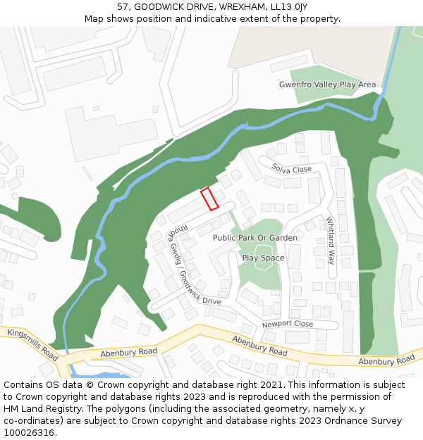 57, GOODWICK DRIVE, WREXHAM, LL13 0JY: Location map and indicative extent of plot