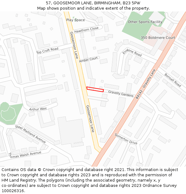 57, GOOSEMOOR LANE, BIRMINGHAM, B23 5PW: Location map and indicative extent of plot