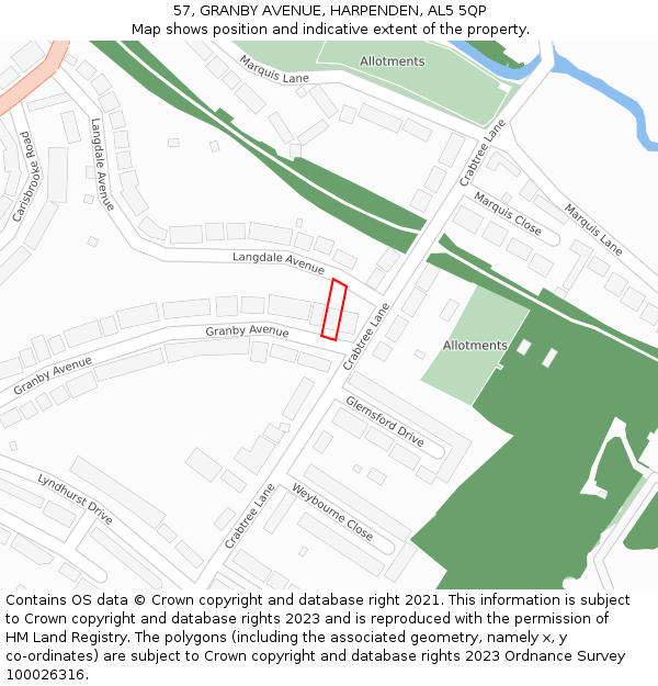 57, GRANBY AVENUE, HARPENDEN, AL5 5QP: Location map and indicative extent of plot