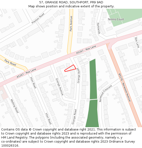 57, GRANGE ROAD, SOUTHPORT, PR9 9AD: Location map and indicative extent of plot