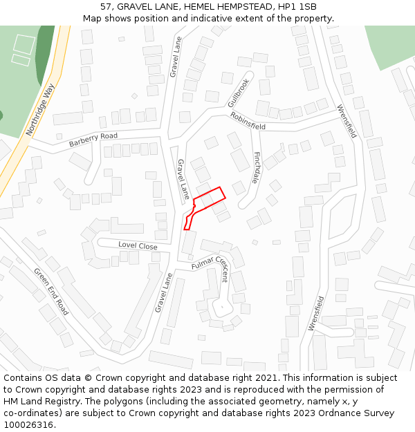 57, GRAVEL LANE, HEMEL HEMPSTEAD, HP1 1SB: Location map and indicative extent of plot