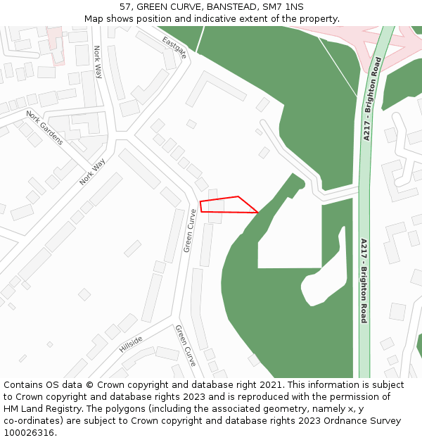 57, GREEN CURVE, BANSTEAD, SM7 1NS: Location map and indicative extent of plot