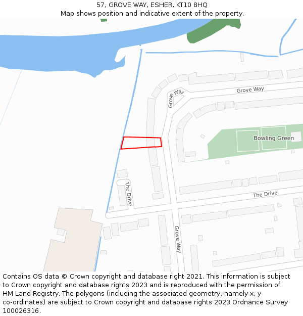 57, GROVE WAY, ESHER, KT10 8HQ: Location map and indicative extent of plot