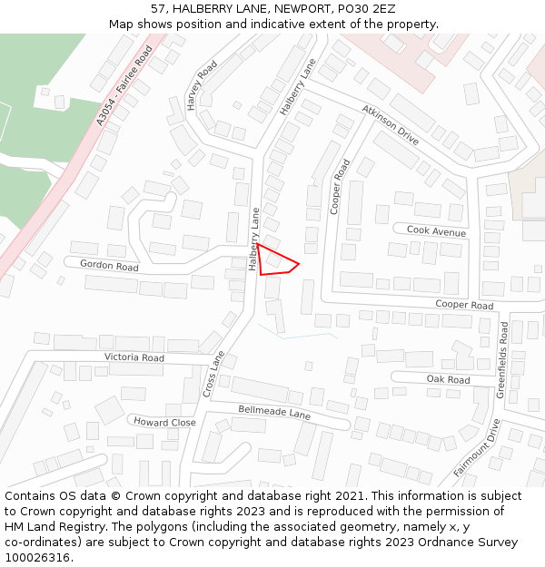 57, HALBERRY LANE, NEWPORT, PO30 2EZ: Location map and indicative extent of plot