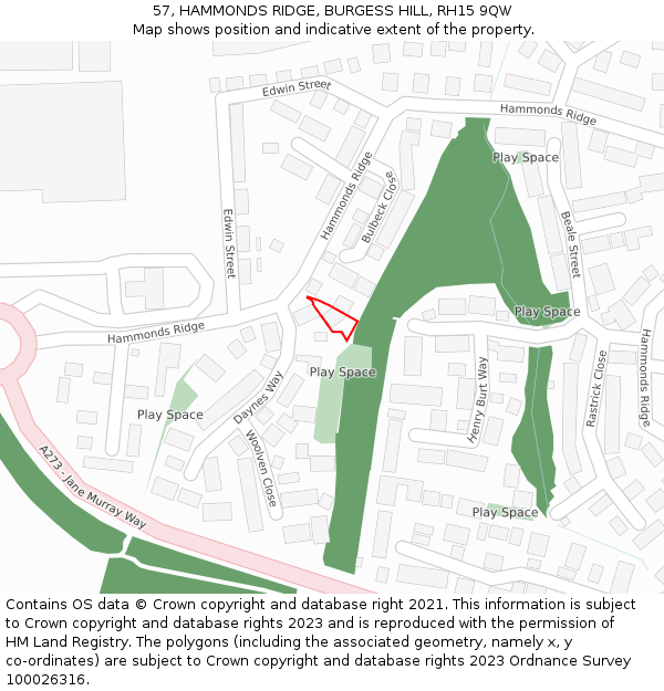 57, HAMMONDS RIDGE, BURGESS HILL, RH15 9QW: Location map and indicative extent of plot