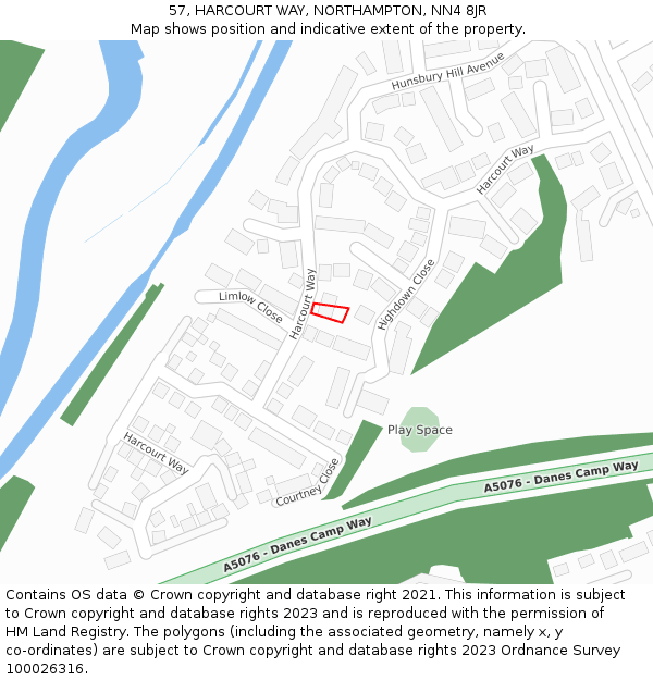 57, HARCOURT WAY, NORTHAMPTON, NN4 8JR: Location map and indicative extent of plot
