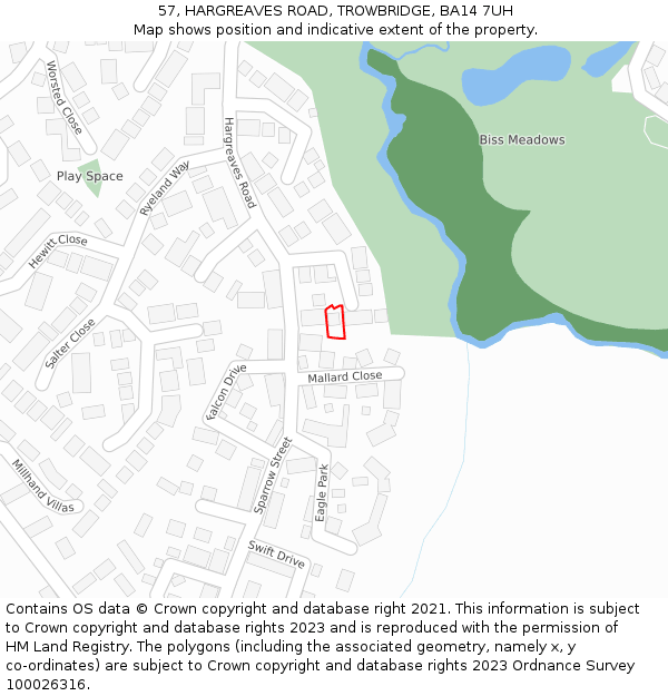 57, HARGREAVES ROAD, TROWBRIDGE, BA14 7UH: Location map and indicative extent of plot