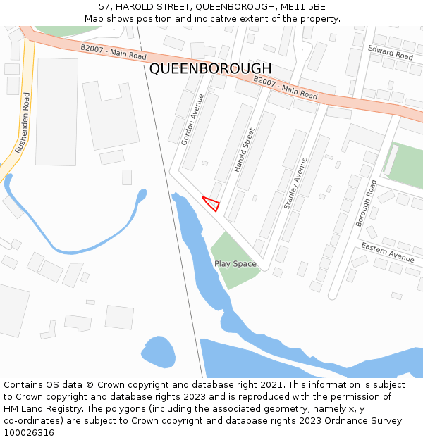 57, HAROLD STREET, QUEENBOROUGH, ME11 5BE: Location map and indicative extent of plot