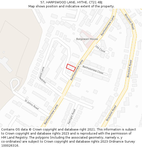 57, HARPSWOOD LANE, HYTHE, CT21 4BJ: Location map and indicative extent of plot