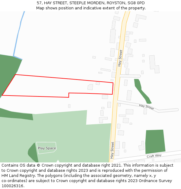 57, HAY STREET, STEEPLE MORDEN, ROYSTON, SG8 0PD: Location map and indicative extent of plot