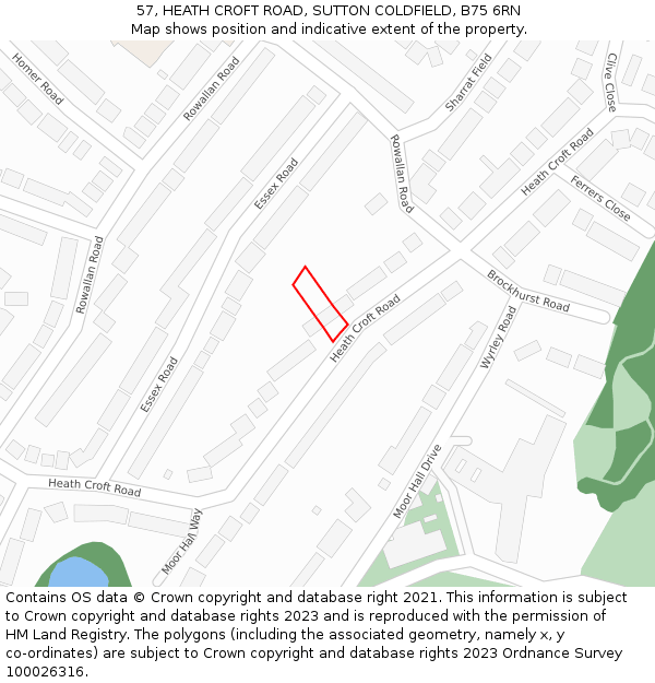 57, HEATH CROFT ROAD, SUTTON COLDFIELD, B75 6RN: Location map and indicative extent of plot