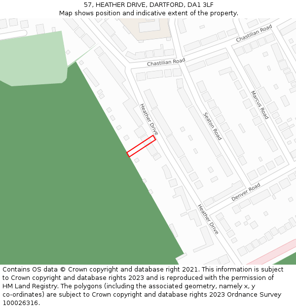 57, HEATHER DRIVE, DARTFORD, DA1 3LF: Location map and indicative extent of plot