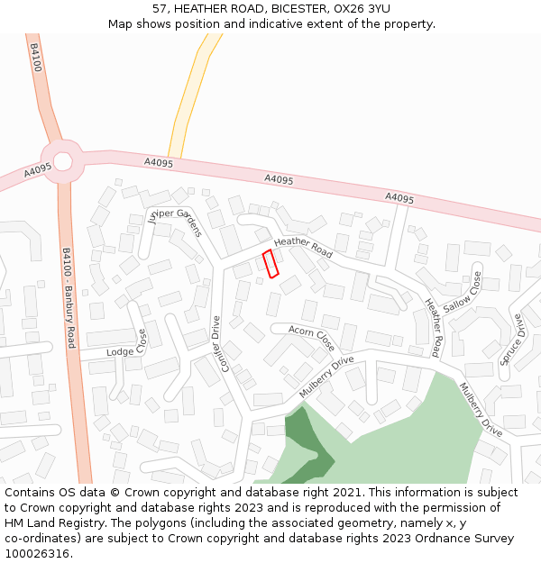 57, HEATHER ROAD, BICESTER, OX26 3YU: Location map and indicative extent of plot