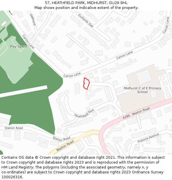 57, HEATHFIELD PARK, MIDHURST, GU29 9HL: Location map and indicative extent of plot