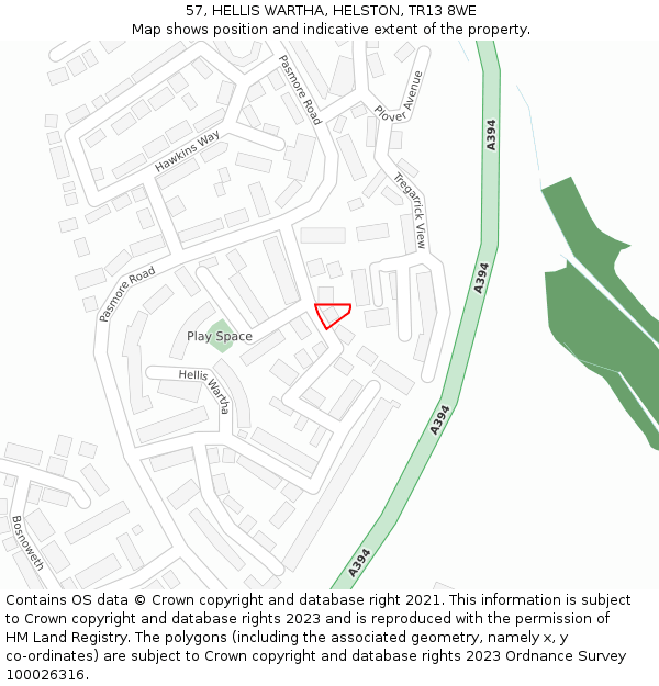 57, HELLIS WARTHA, HELSTON, TR13 8WE: Location map and indicative extent of plot