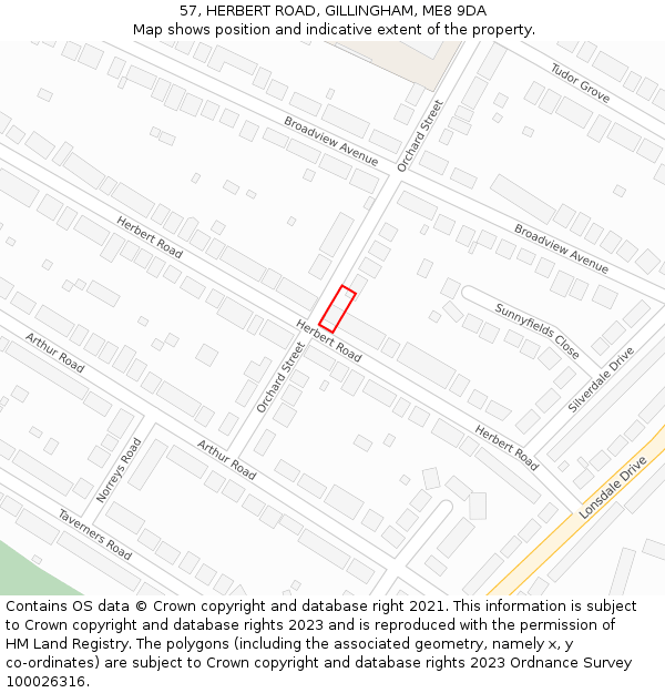 57, HERBERT ROAD, GILLINGHAM, ME8 9DA: Location map and indicative extent of plot