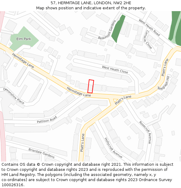 57, HERMITAGE LANE, LONDON, NW2 2HE: Location map and indicative extent of plot