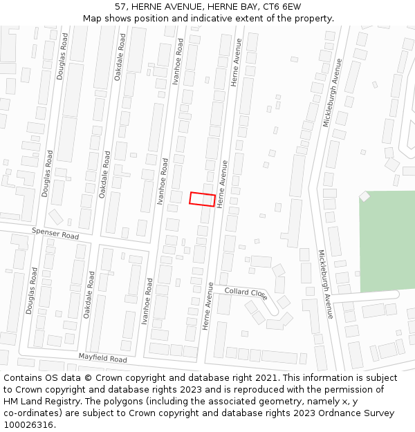 57, HERNE AVENUE, HERNE BAY, CT6 6EW: Location map and indicative extent of plot