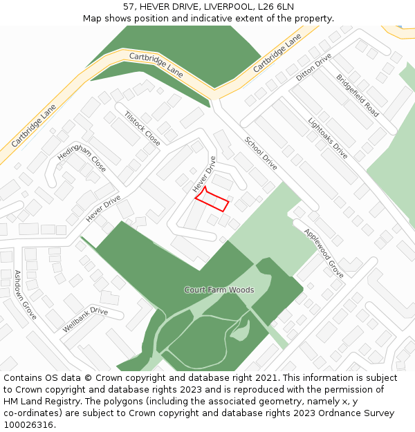 57, HEVER DRIVE, LIVERPOOL, L26 6LN: Location map and indicative extent of plot