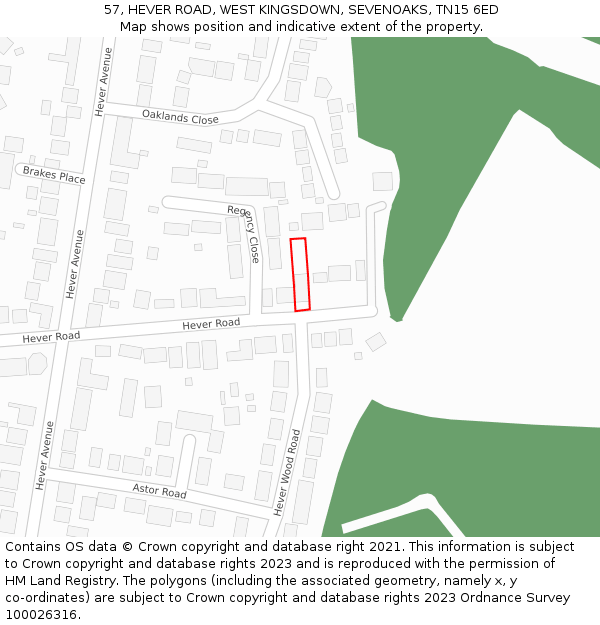 57, HEVER ROAD, WEST KINGSDOWN, SEVENOAKS, TN15 6ED: Location map and indicative extent of plot