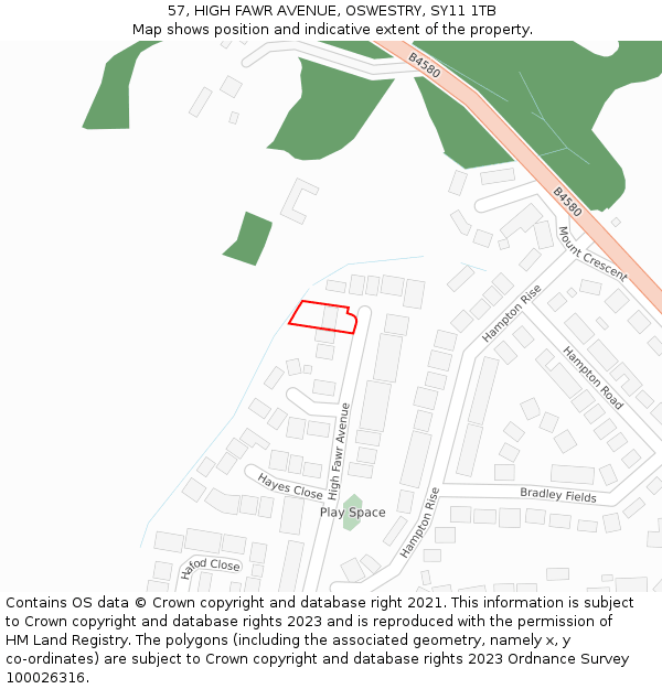 57, HIGH FAWR AVENUE, OSWESTRY, SY11 1TB: Location map and indicative extent of plot