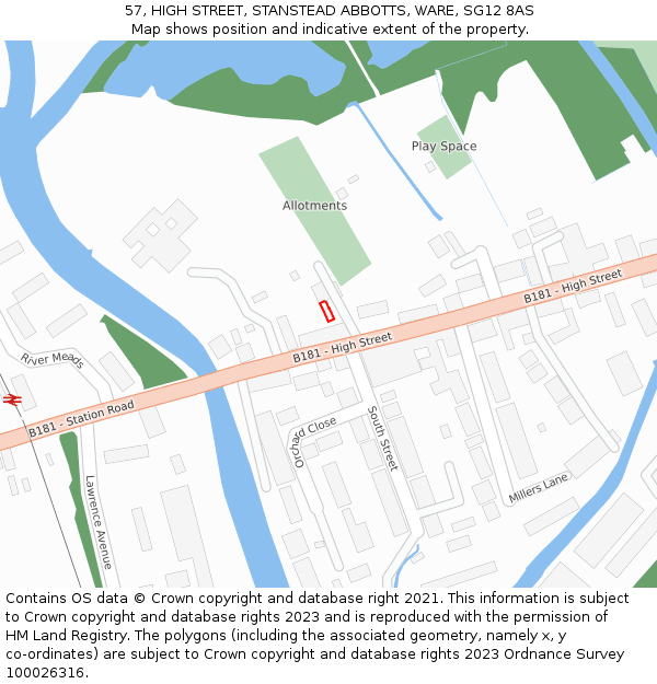 57, HIGH STREET, STANSTEAD ABBOTTS, WARE, SG12 8AS: Location map and indicative extent of plot