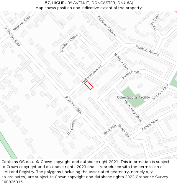 57, HIGHBURY AVENUE, DONCASTER, DN4 6AJ: Location map and indicative extent of plot