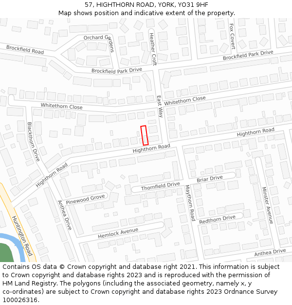 57, HIGHTHORN ROAD, YORK, YO31 9HF: Location map and indicative extent of plot