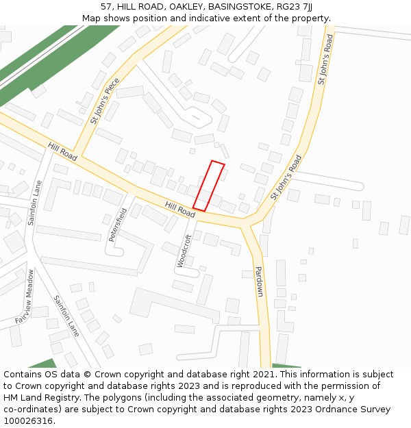 57, HILL ROAD, OAKLEY, BASINGSTOKE, RG23 7JJ: Location map and indicative extent of plot