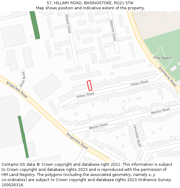 57, HILLARY ROAD, BASINGSTOKE, RG21 5TW: Location map and indicative extent of plot