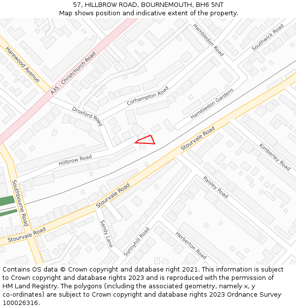 57, HILLBROW ROAD, BOURNEMOUTH, BH6 5NT: Location map and indicative extent of plot