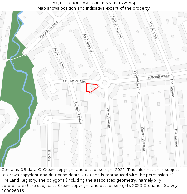 57, HILLCROFT AVENUE, PINNER, HA5 5AJ: Location map and indicative extent of plot