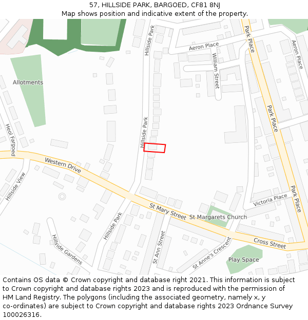 57, HILLSIDE PARK, BARGOED, CF81 8NJ: Location map and indicative extent of plot