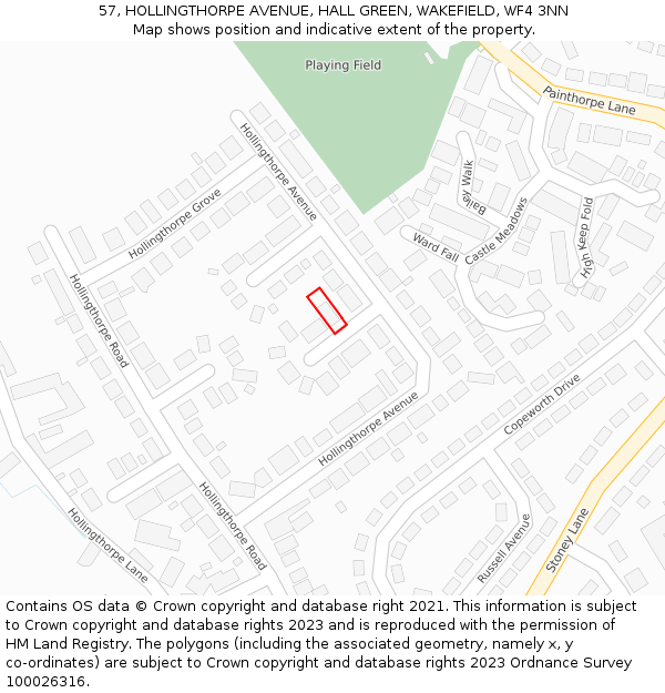 57, HOLLINGTHORPE AVENUE, HALL GREEN, WAKEFIELD, WF4 3NN: Location map and indicative extent of plot