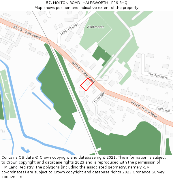 57, HOLTON ROAD, HALESWORTH, IP19 8HQ: Location map and indicative extent of plot