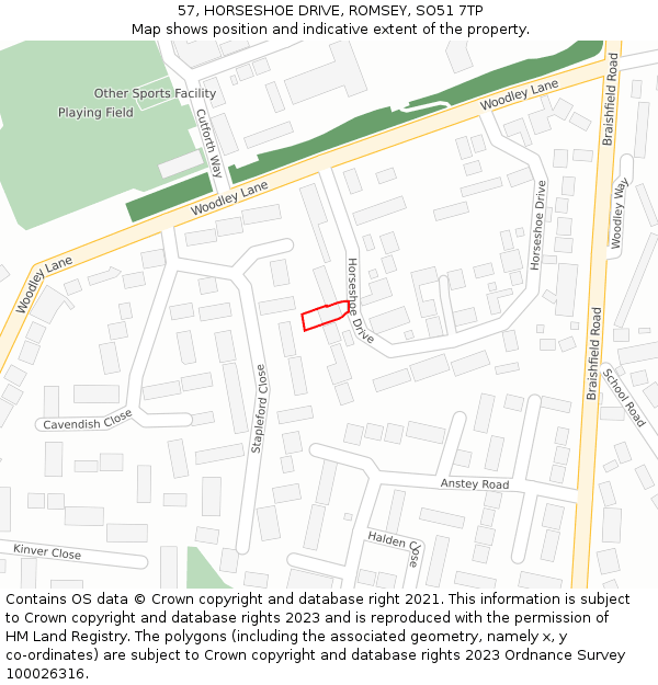 57, HORSESHOE DRIVE, ROMSEY, SO51 7TP: Location map and indicative extent of plot