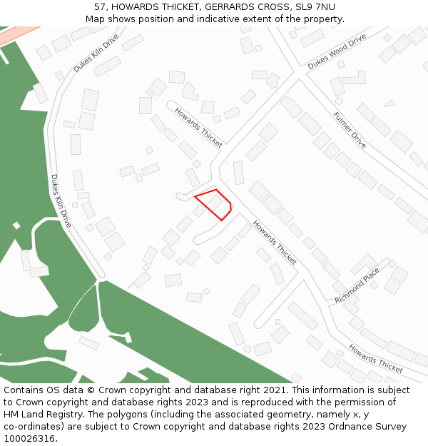 57, HOWARDS THICKET, GERRARDS CROSS, SL9 7NU: Location map and indicative extent of plot