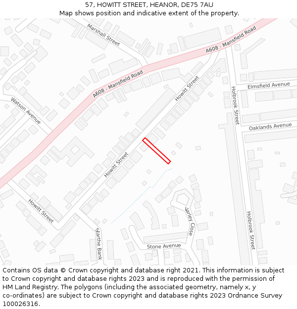 57, HOWITT STREET, HEANOR, DE75 7AU: Location map and indicative extent of plot