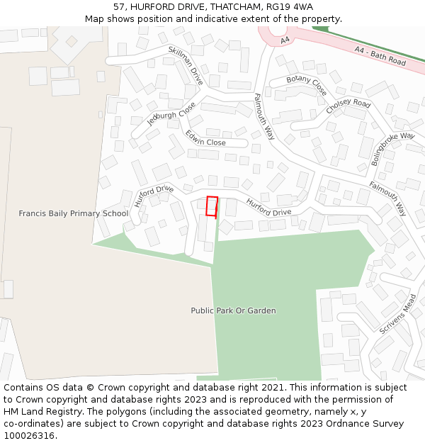 57, HURFORD DRIVE, THATCHAM, RG19 4WA: Location map and indicative extent of plot