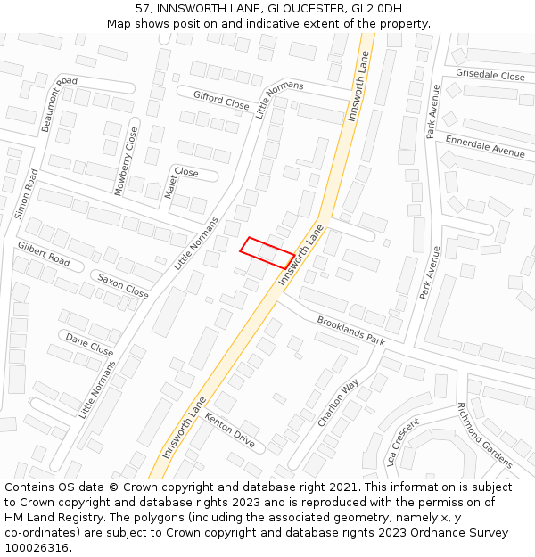 57, INNSWORTH LANE, GLOUCESTER, GL2 0DH: Location map and indicative extent of plot