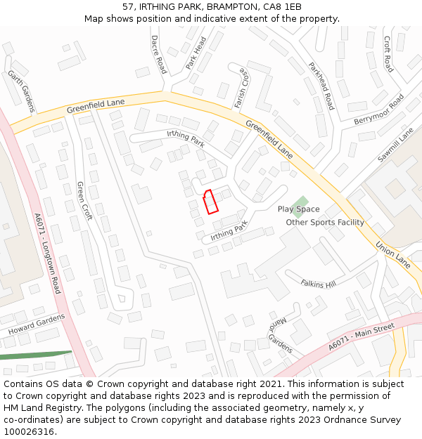 57, IRTHING PARK, BRAMPTON, CA8 1EB: Location map and indicative extent of plot