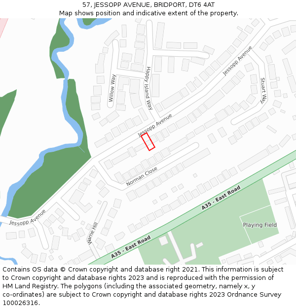 57, JESSOPP AVENUE, BRIDPORT, DT6 4AT: Location map and indicative extent of plot