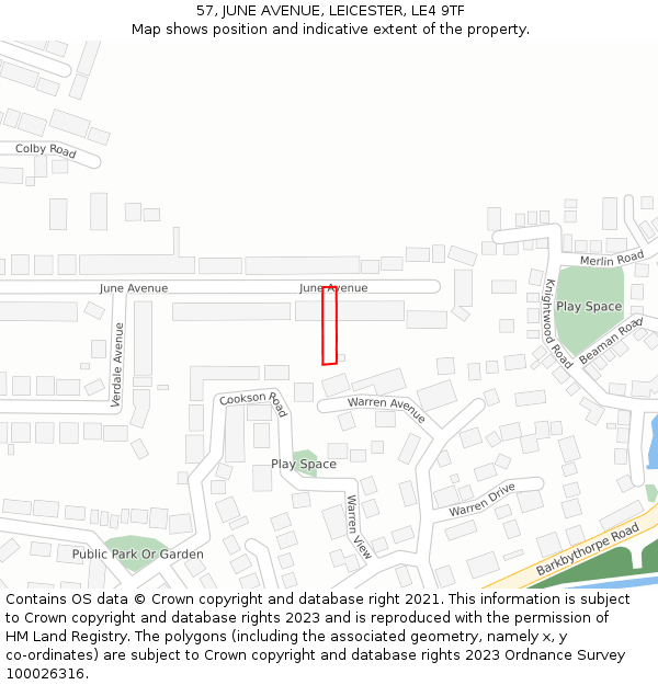 57, JUNE AVENUE, LEICESTER, LE4 9TF: Location map and indicative extent of plot