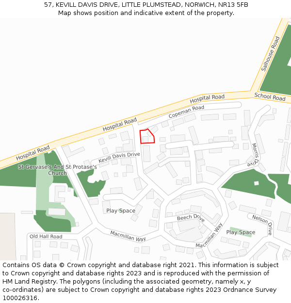57, KEVILL DAVIS DRIVE, LITTLE PLUMSTEAD, NORWICH, NR13 5FB: Location map and indicative extent of plot
